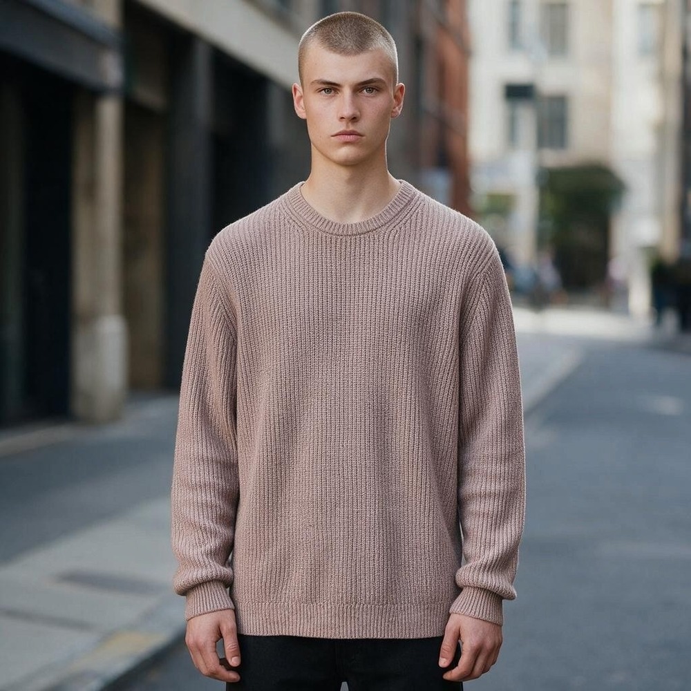 Goodfellow & Co Mens Ribbed Crew Neck Sweater Mauve Pink Marl Large